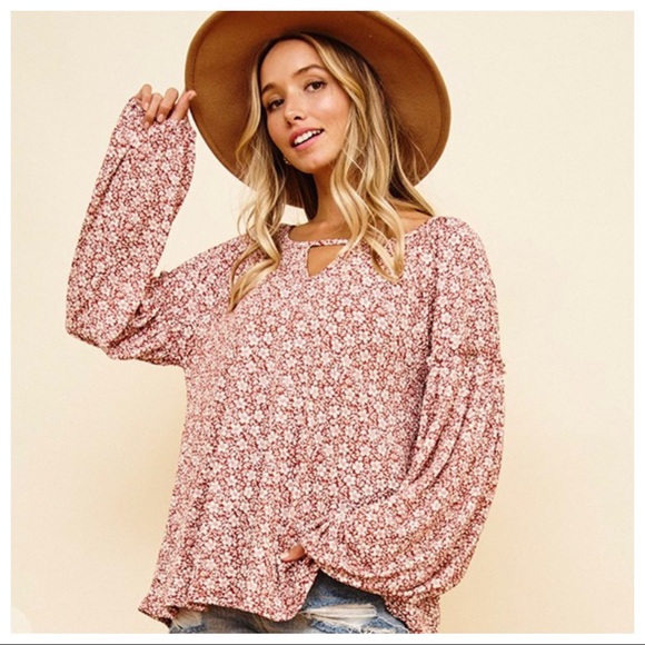 Boho chic Floral Print Lantern Sleeves Top - Picture 5 of 6